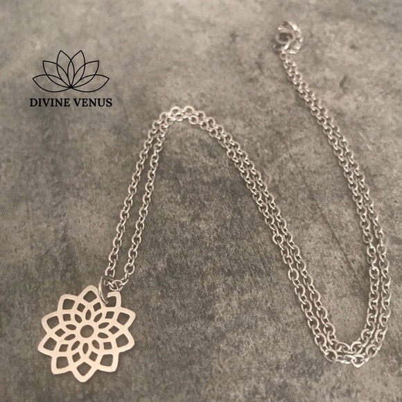 Lotus Pendant Necklace - Stainless Steel - Picture 1 of 5
